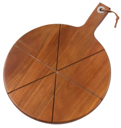 GkgWuxf Tabla para servir pizza, con asa, tabla redonda de madera para cortar, paleta de pizza, para hornear carne, queso, pan, frutas, alimentos, horno, accesorios para restaurante