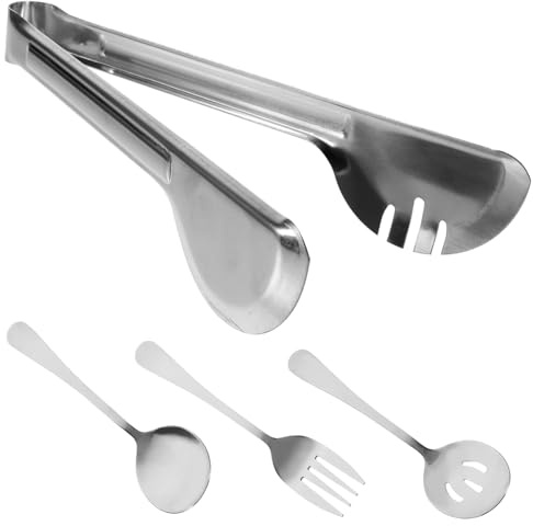 TOYANDONA Posate in Acciaio Argentato con Pinze e Forchette per Alimenti Kit Riutilizzabile Compatto per Casa Ristorante e Buffet