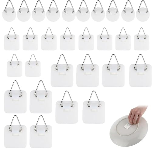 KALUROIL Ganci Adesivi Trasparenti per Quadri 60 Pezzi Ganci per cornici Parete Senza Chiodi 6x6 cm appendiquadri Adesivi Invisibili per Piastrelle Legno Vetro Bagno Cucina Ufficio pareti Lisce