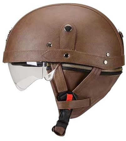 Casco Mezzo Retrò Moto Caschi Jet E Demi-Jet Vintage Certificazione DOTECE Caschi Cromwell Caschi Moto Pelle Aperto Casco Scodella Per Adulti Unisex Fodera Rimovibile I,M:57-58CM