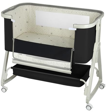 homewell 2 in 1 Beistellbett Baby & Babywiege, Stubenwagen Baby mit Moskitonetz, 6Fach Höhenverstellung und Neigungsverstellung, für Zuhause und Unterwegs (Schwarz)