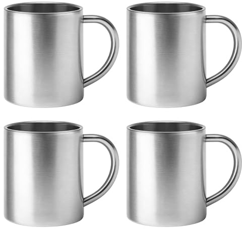 Demlaka 4 Stück 300ml Edelstahl Thermobecher, Doppelwandige Isolierbecher, Edelstahl Kaffeebecher, Kaffeetasse bruchsicher, Kaffeetasse,Thermo-Trinkbecher, Camping Becher, Tasse, BPA-frei