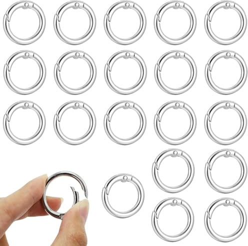 KSJEHW 20 stycken rund karbinhake, O-ring, metall runda fjäderdelade ringar för handväskor, nyckelringar, spännen, väskor, plånböcker 25 mm silver