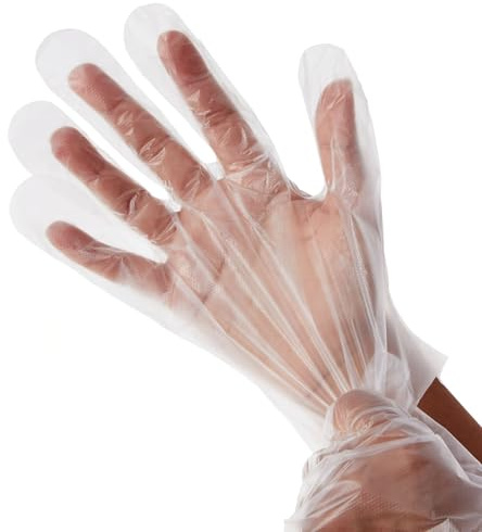 Disposable Plastic Gloves 150 Pack | Lightweight Clear Transparent Food Grade Plastic | One Size Fits Most for Cooking, Cleaning, Hair Dye, Gardening, DIY & Household Use