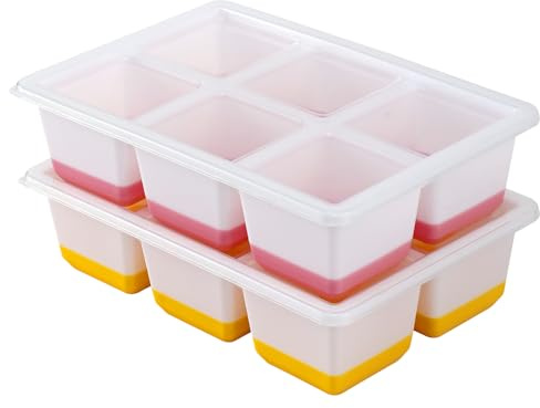 Eiswürfelform Silikon Groß 2er-Pack,XXL Eiswürfelbehälter mit Deckel für 6cm Eiswürfel, Eiswürfel Silikonform Ice Cube Tray für Whisky Cocktail (Rosa+Gelb)