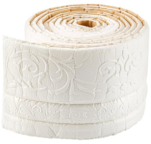 GORGECRAFT 2.3m x 10cm Self Adhesive Wallpaper Border Crown Molding White Peel and Stick Flexible Foam Trim Decorative Sticky 3D Wall Edging Lines Foam Baseboard for Wall Countertops Tile Home Decor