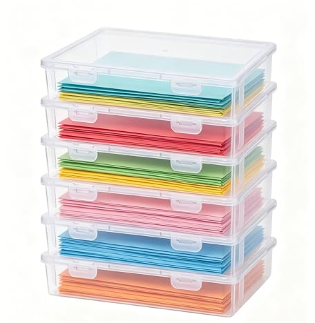 Aupptugo A4 Storage Box, 6 Pcs Transparent Plastic Craft Storage Boxes, A4 Storage Boxes with Lids, Plastic File Box with Latching Lid for Document, Stationery, Craft, Certification