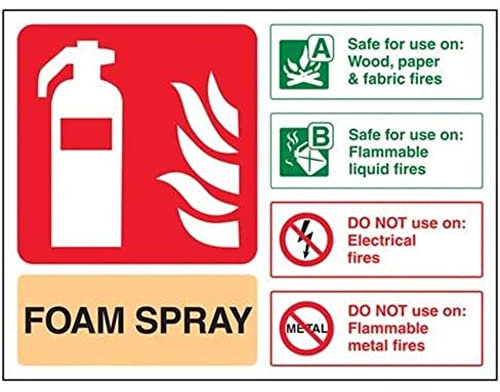 vsafety 11015 ar-r señal de extintor ID de spray de espuma, no para el uso en incendios, plástico rígido, paisaje, 200 mm x 150 mm, color beige/negro/verde/rojo