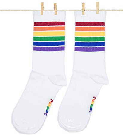 Roits Pride Socken – Unisex Premium Regenbogen Tennissocken aus gekämmter Baumwolle | LGBTQ+ Flagge CSD Retro Socken für Damen & Herren | Nachhaltiges Geschenk