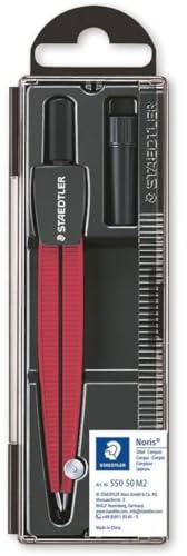 STAEDTLER 550 50 M2 Schulzirkel Noris (Präzisionszirkel für die ersten Kreise in der Schule, mit stumpfwinkliger Sicherheitsnadel) metallic-rot