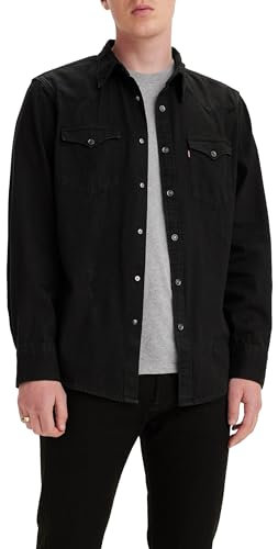Levi's Men's Barstow Western Standard Woven shirts, Marble Black Denim Rinse, L