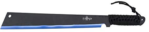 THIRD Machete Stangenschneider H0067BL Schwarze Edelstahlklinge mit blau eloxiertem Schnitt 38 cm mit geflochtenem Seilgriff, mit NylonScheide