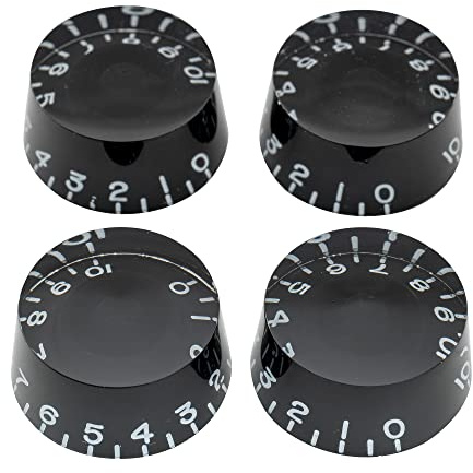 Musiclily Pro Linkshänder Metrische Größe 18 Splines Zylinder-Form Potiknopfe Speed Knobs für Asien Import Gitarre Bass Split Shaft Poti, Schwarz(4er Set)