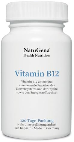 NatuGena Vitamin B12, bioaktives Vitamin-B9- & B12, zur Unterstützung und Verbesserung der Zellteilung und des Nervensystems, 120 Kapseln (4 Monats Packung)