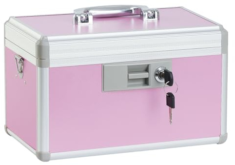 xydstay Medicine Lock Box,First Aid Safe Medication Storage Box,Layered Aluminum Daily Medicine Cabinet Family Use,12.2 x 7.9 x 7.5, Pink