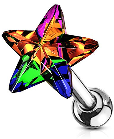 beyoutifulthings Knorpel Ohr-stecker Kristall-Stern viele Farben Cartilage Piercing-s Tragus Labret Edelstahl Schraub-Verschluss