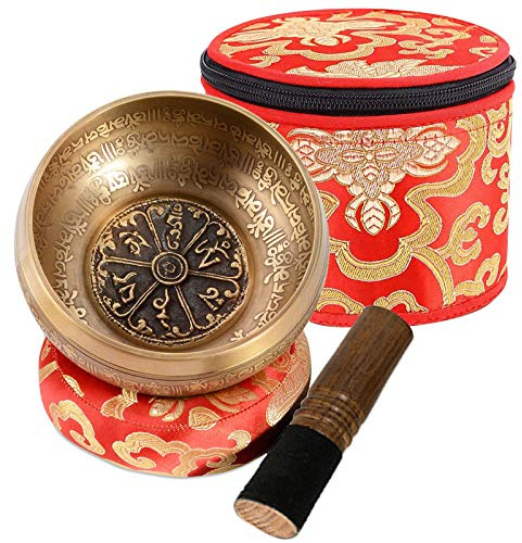 ClothHouse Juego De Cuencos Tibetanos Hechos A Mano, Cuenco Sonido 12cm, 7 Metales, Tallado De Mantra Antiguo De Nepal Martillado A Mano, para Meditación Curativa De Chakras De Yoga