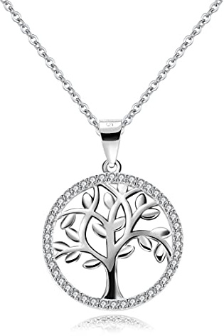 Bo&Pao Livets träd kedja dam i 925 sterlingsilver, halsband livets träd, Kubisk zirkon Sterlingsilver, Zirkonia