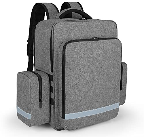 Trunab Sac à Dos Médical Emergency Gris, Sac Premier Soins pour Secouristes avec Poches Latérales Détachable et Fond Antidérapant, Convient à EMT, Paramédical, Visite Domiciliaire-Version Renforcée