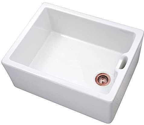 Astini Belfast 100 1.0 Bowl White Ceramic Kitchen Sink & Copper Strainer Waste