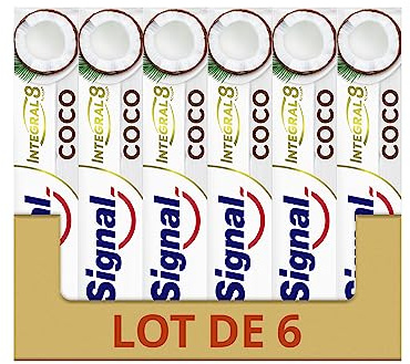 SIGNAL - Dentifrice Integral 8 Nature Elements Coco - Des dents plus blanches - Zinc minéral - 96% d'ingrédients d'origine naturelle (lot de 6x75ml)
