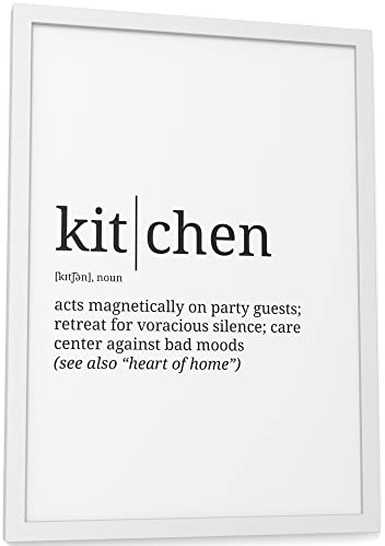Papierschmiede® Definition Kitchen, A4 Bild gerahmt im weißen Holzrahmen, Wandbild für Wohnzimmer, Schlafzimmer, Küche, Esszimmer, Poster Geschenk Wanddeko Spruch aufhängefertig