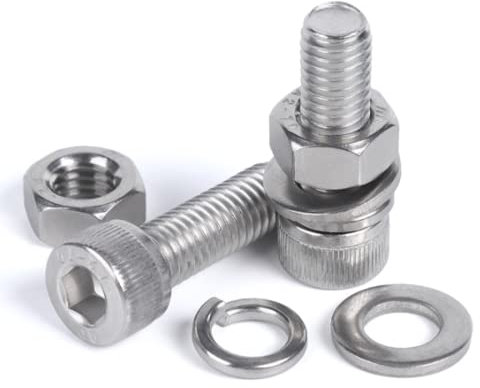304 Edelstahl Innensechskantschraubenkombination, Zylinderkopfschraube + Unterlegscheibe + Federscheibe + Mutter, Gewindedurchmesser M16, Gewindelänge 25-100mm,M16*100mm