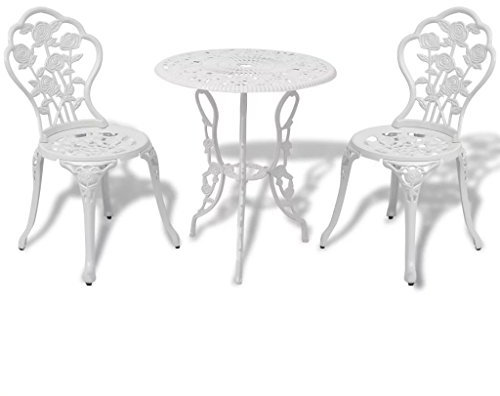 3-tlg. Bistro-Set Aluminiumguss Weiß, Bistrogarnitur für Garten und Terrasse