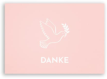 Friendly Fox 12 Dankeskarten mit Umschlag, DIN A6 Klappkarten rosa Taube Dankeschön Karten