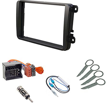 Audioproject A358 - Autoradio Einbau-Set kompatibel für VW Golf 5 6 Touran Skoda Seat Radioblende Doppel DIN ISO Radio Blende Radioadapter Doppel Fakra Antennenadapter Entriegelung Antennen Diversity