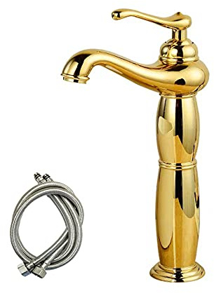 Wasserhahn Bad Gold, Waschtischarmatur Hoch Armatur Waschschalen Luxus Gold, Einhebel Waschbeckenarmatur für Waschbecken Badezimmer