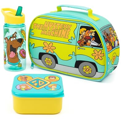 Scooby-Doo! Lunch Box Mystery Machine Lunch Bag Bouteille et casse-croûte Set pour enfants | Tupperware de caractère bleu-vert | Produits dérivés de films d’émissions de télévision