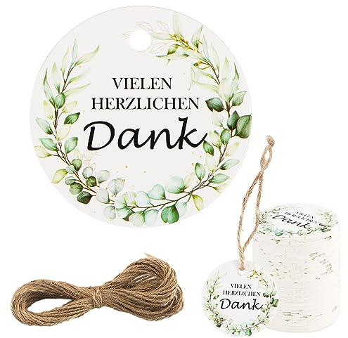 100 Stück Vielen Herzlichen Dank Geschenkanhänger,5 cm Dankeschön Etiketten Anhänger Geschenkanhänger Kraftpapier mit Schnur für Hochzeit Baby Shower Party Geschenke