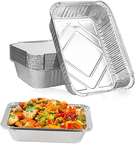 Orssmigs 20 Stück Aluminiumschalen mit Deckel – Einweggeschirr zum Grillen, Kochen, Einfrieren (1000 ml)