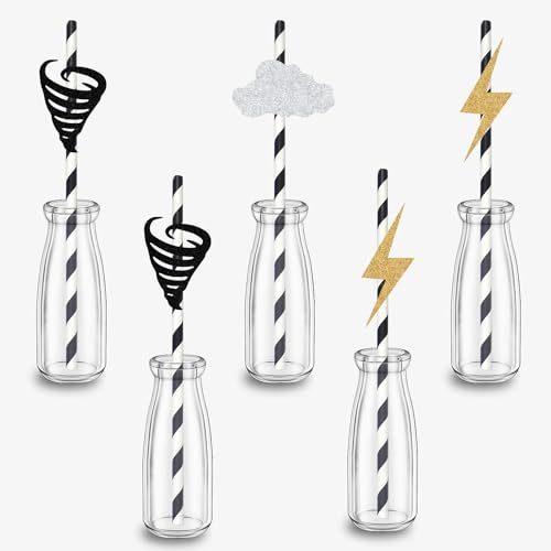 24Pcs Weather Paper Straws - Tornado Birthday Party Decorations - 2nd Birthday Decoration Straws for Boys Girls