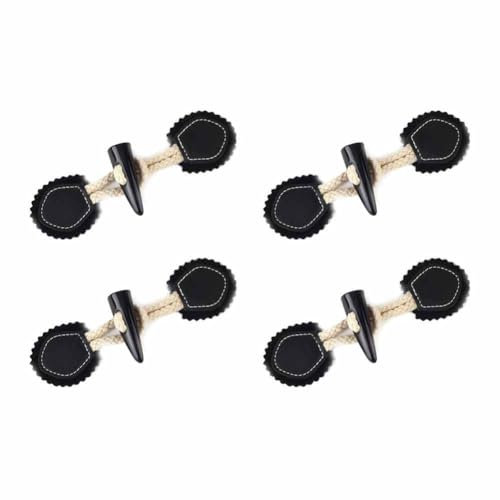 SHTGOI Knebelknöpfe Leder 4 Stücke Horn-Knebelknöpfe mit PU Ledersiegel Mantel-Knebelverschluss zum Aufnähen Handgefertigt Näh-Holzknöpfe Snap Buckle für Windjacken Pullover 16-17cm Beige schwarz