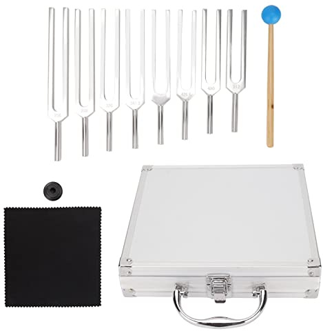 NSXAYIWE Diapason Neurologico, Set di 8 diapason, martelletto neurologico con base, martelli in silicone e panno per la pulizia, per la guarigione dei chakra, la guarigione del suono e l'antistress