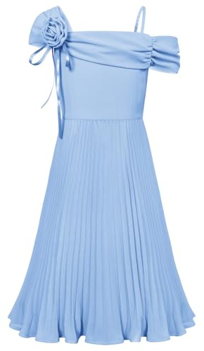 GRACE KARIN Robe élégante à épaules dénudées pour Filles Robe de soirée de Mariage plissée sans Manches Bleu 7 Ans