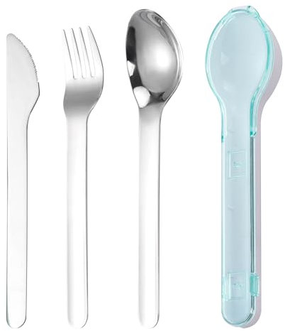 FZSECRIU Reisebesteck, Set mit 2 wiederverwendbaren Bestecktaschen mit Tasche, Besteckset mit Gabel, Messer, Löffel, Besteck-Set aus Kunststoff für Picknick, Schule, Büro, Mittagessen