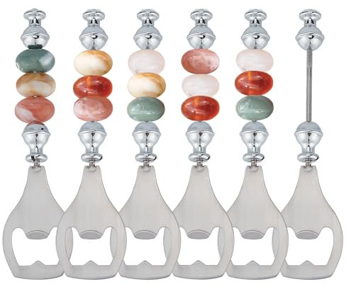NICENEEDED 6 PCS Beadable Beer Opener, Reusable Beaded DIY Bottle Opener with 15 PCS Beads, Decorative Beaded Bottle Opener for Bartenders Personalized Kitchen Tool Universal