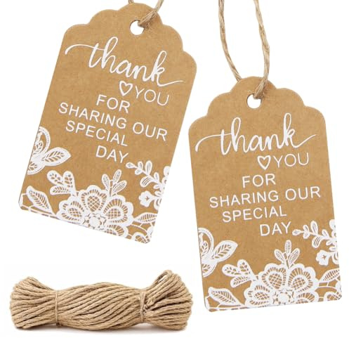 Geschenkanhänger Kraftpapier 50 Stück,Geschenk Anhänger Hochzeit Mit Schnur,Danke Etiketten Anhänger Tags Für Hochzeit Braut Dusche Engagement Bachelorette Bachelor Party