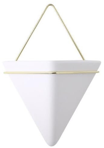 BURLOE Wand Pflanztopf Dreieckiger, Geometrischer Blumentopf Für Den Innenbereich Wandbehang Keramikvase Gartenbüro Moderne Innendekoration Wandvase,Weiß,10.2cm