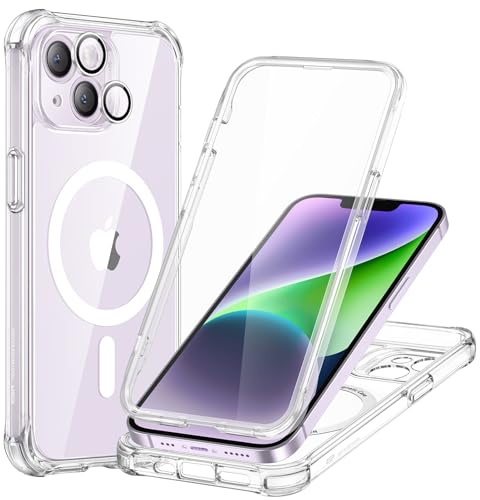ESR für iPhone 14/13 Hülle mit Displayschutz, für MagSafe, Klar | mit Kameraobjektivschutz, Militärischer Sturzschutz, Kratzfest, Magnetische Handyhülle