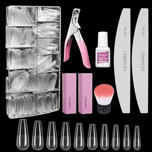 Nageltips Tips für Gelnägel, Venares 500 Stück Soft Gel Tips Nägel 12 Größe Full Cover Nail Tips, Nageltips mit Kleber Nägel Feilen Nagelpuffer Nagelbürste Nagelknipser