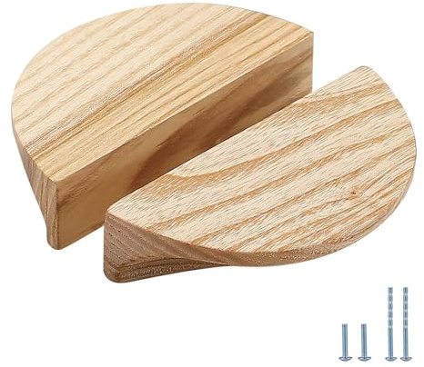 Evionlin Schubladengriffe aus Eichenholz, rund, Holzmaserung, 8 cm, 4 Paar