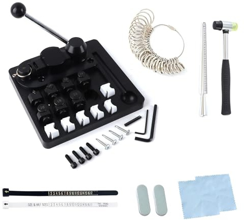 Zhildmosin Ring Making Kit - Ringbiegewerkzeug für Löffelringe, strapazierfähig, verschiedene Arten von Formen mit anderem Ringherstellungszubehör (Ringmaß, Ringdorn, Gummihammer, Ringgrößenmesser)