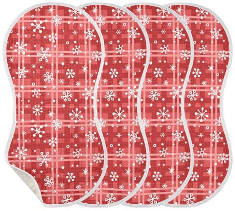 KLL Musselin-Spucktücher für Babys, Mädchen, 4 Stück, große Baumwoll-Spucktücher, extra weich, saugfähig, bequem, Spucktücher, Sabbertücher, Schneeflocken, Rot
