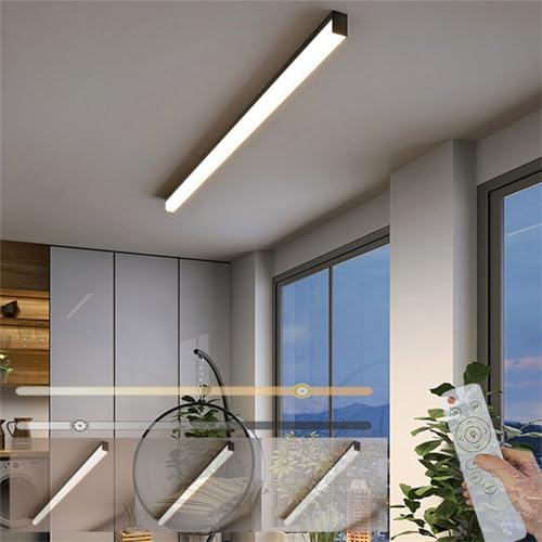 TZSMUM LED Wohnzimmer Dimmbar Deckenleuchte mit Fernbedienung Innen Deckenlampe Acryl Aluminium Lange Lichtleiste Deckenbeleuchtung Badlampe für Korridor Badzimmer Büro Schlafzimmer (Schwarz,150CM)
