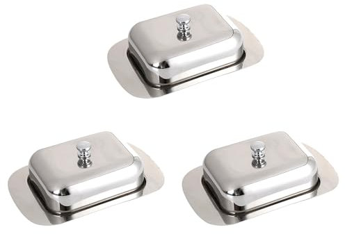 ISTOVO 3X Lujoso Contenedor Caja de Mantequilla de Acero Inoxidable, Bandeja de Almacenamiento Servidor de Queso Brillante con Tapa FáCil de Sujetar