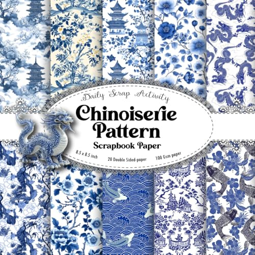 Chinoiserie Pattern Scrapbook Paper: Delft Blue Double Sided Craft Paper for Gift Wrapping, Great For Craft Projects, Scrapbooking Paper, DIY Junk ... (Chinese Print Patterns) Size 8.5 x 8.5